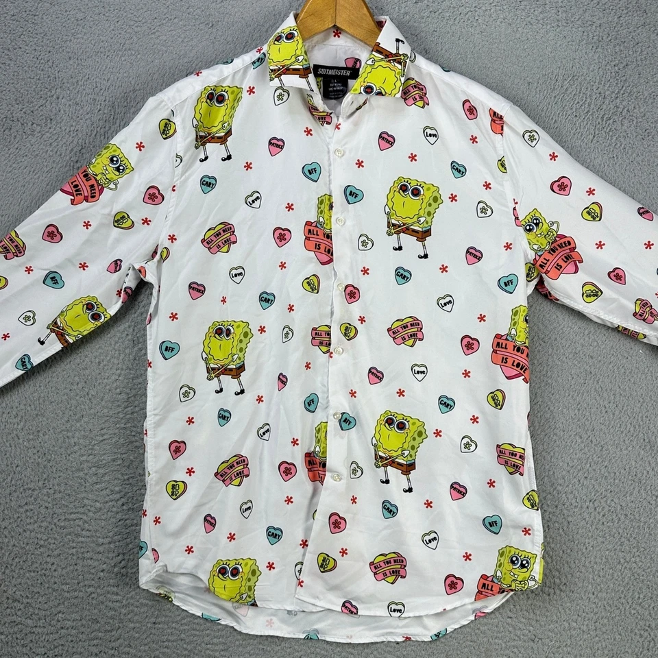 Camisa de vestir Suitmeister para hombre Bob Esponja grande 16-16,5 blanca amarilla abotonada NUEVA Foto 4 de 4