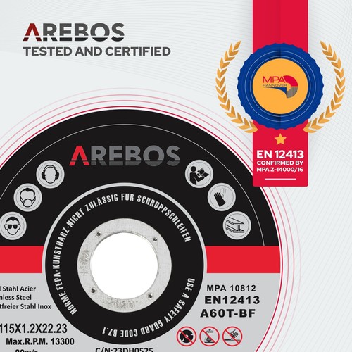 AREBOS Dischi Taglio 115mm Acciaio Metallo Inox 1.2mm EN12413 Qualita Pro 50 pz - Foto 5 di 9