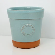 Tiffany & Co New York Terra-Cotta Terracotta Blue Glazed Flower Pot Planter