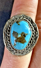 Vintage Sterling Silver Large Turquoise Southwestern Ring Size 5.5 Very Detailed