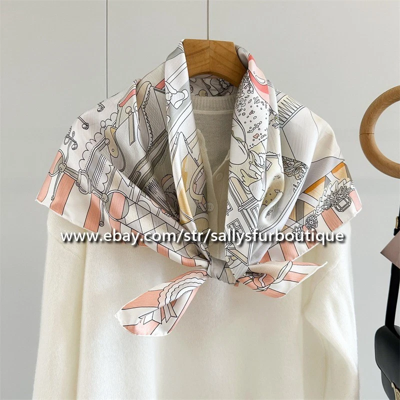 Sallys Heavy 18 Momme Twill Silk Wrap Scarf Stable Print Double Face Shawl 35" - Image 2 of 4