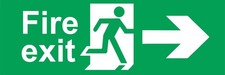 Fire Exit Sign or Sticker — Running Man Symbol with Directional Arrow | All Size