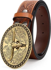 JASGOOD Mens Western Cowboy Belt Buckles for Fit Waist Size 30-35, Brown 