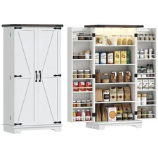 HOMCOM Kitchen Pantry Cabinet with Sensing LED Light Storage Cabinet White