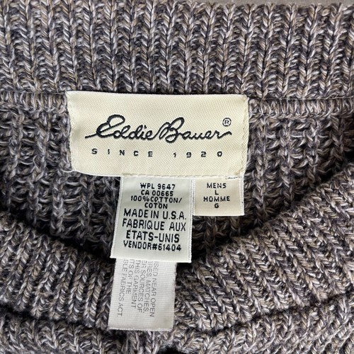 Vintage Eddie Bauer Sweater Mens Large Cable Knit Henley Grandad Collar Popover - Picture 5 of 15