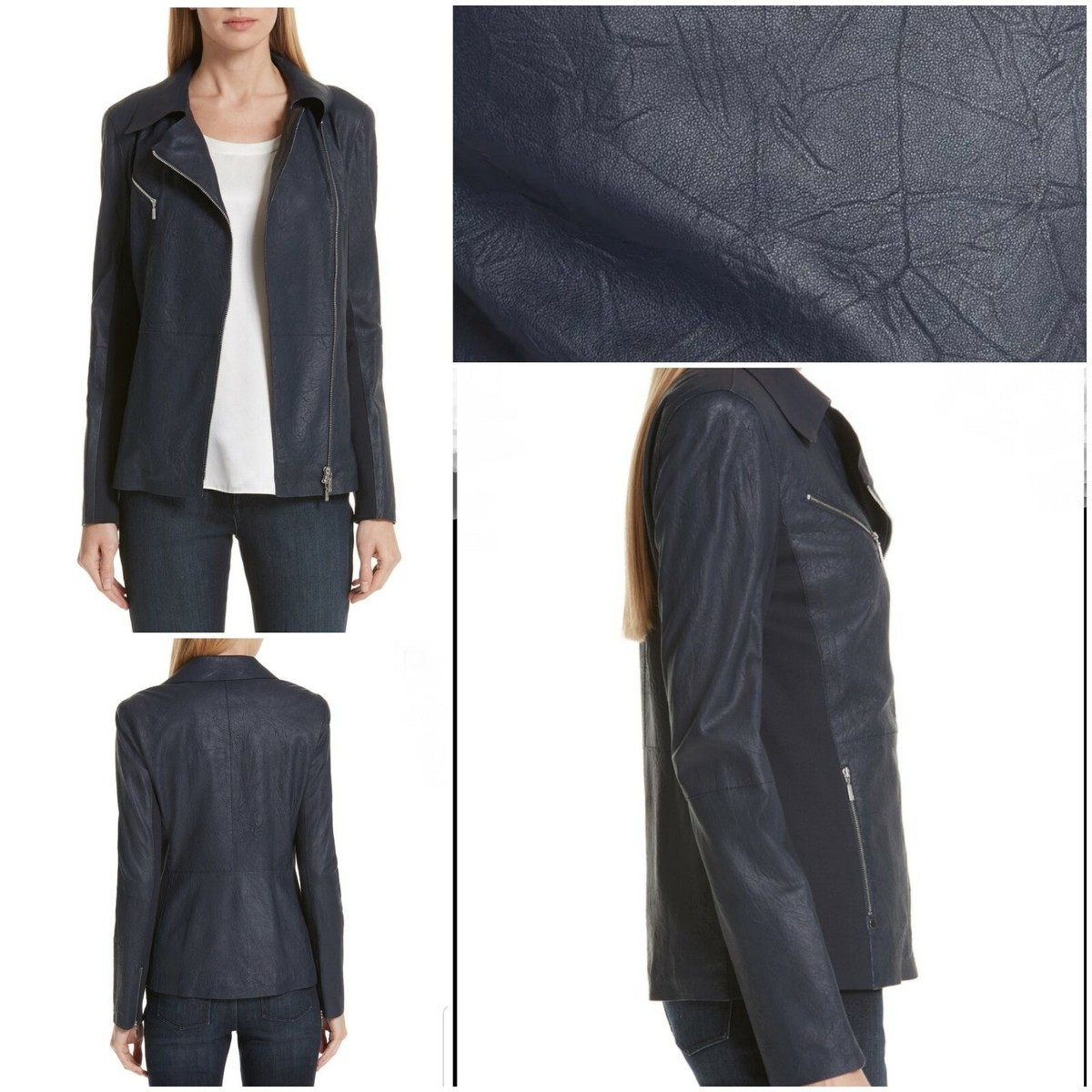 Lafayette 148 New York Elwood Zip-front Lambskin Leather Moto 