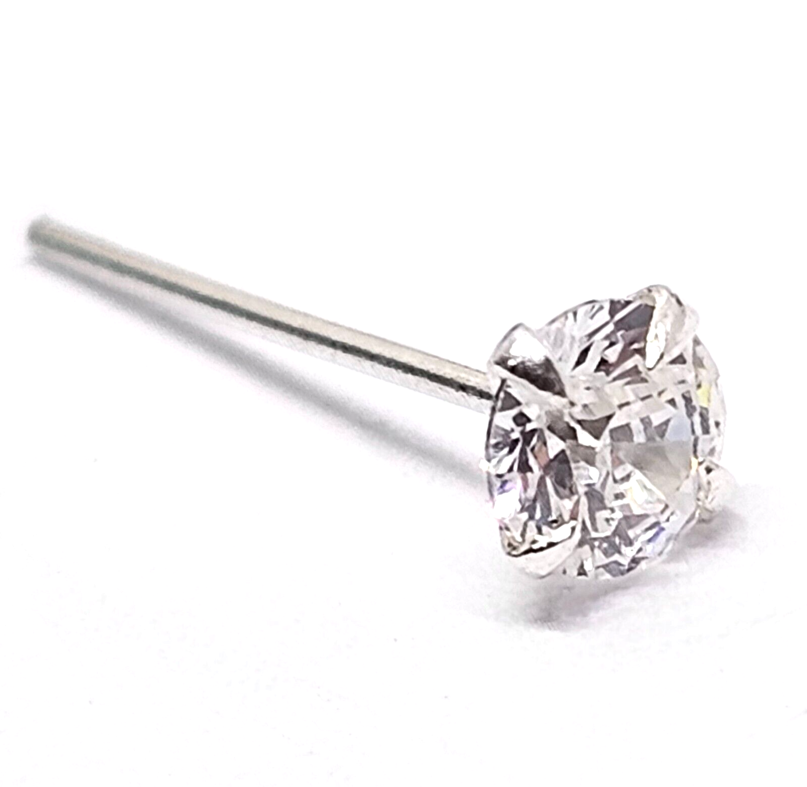 CZ Nose Stud 925 Silver 22G 3mm Claw Set Straight L Bendable Piercing
