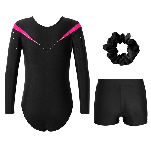 Kids Girls Jumpsuit And Bottoms Fitness Dance Outfit Hair Band Bodysuit Party - Picture 12 of 34