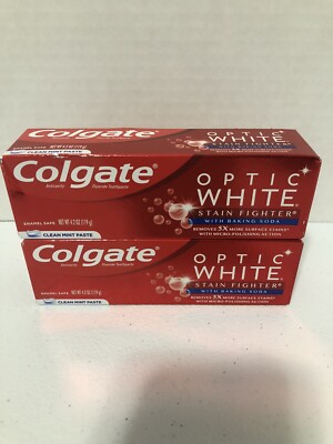 Colgate Optic White Stain Fighter Clean Mint w/ Baking Soda Toothpaste 4.2oz 2Pk