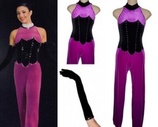 Uptown Adult Small Purple Jumpsuit Dance Costume With Rhinestone Gloves New