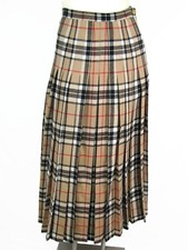VTG 100 Wool Nova Check Plaid Brown Pleated Skirt Lairds of Scotland UK 8 XS