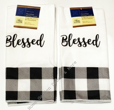 2 Piece Set Kitchen Dish Towels Blessed Black And White Buffalo
