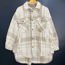 So Goods For Life Womens Thick Flannel Shacket Large Tan Button Up Long Sleeve