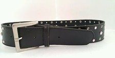 Women's Brown Faux Leather, Pink Rhinestones  Silver Studded Holed Belt A5