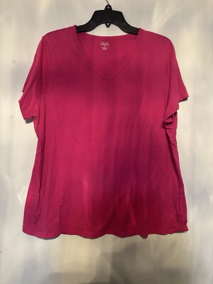 Falls Creek Tee Bright Pink V Neck Short Sleeve Cotton Blend 2X