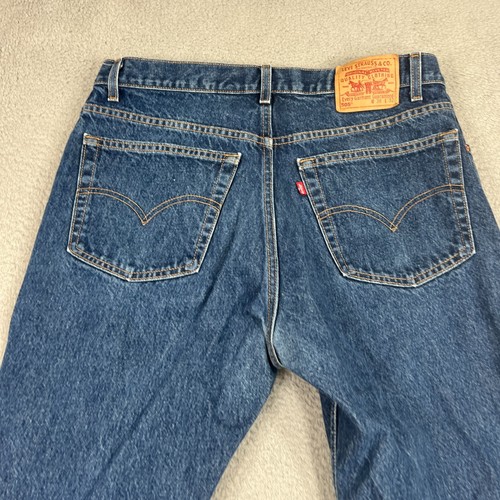 Vintage Levi's 505 Jeans Straight Leg 38x30 Regular Fit Dark Wash Blue Raw Hem - Picture 10 of 12