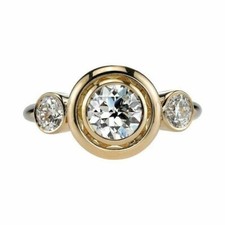3CT 3-Stone Bezel Moissanite Wedding Engagement Ring Real 925 Sterling Silver