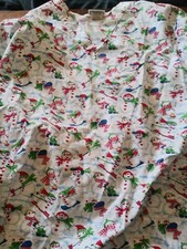 L womens vlife holiday snowman skiing Christmas nurse scrub top guc   