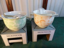 2-NIB Room 2 Room Decorative Noodle Bowls w/Chopsticks & Spoons Set