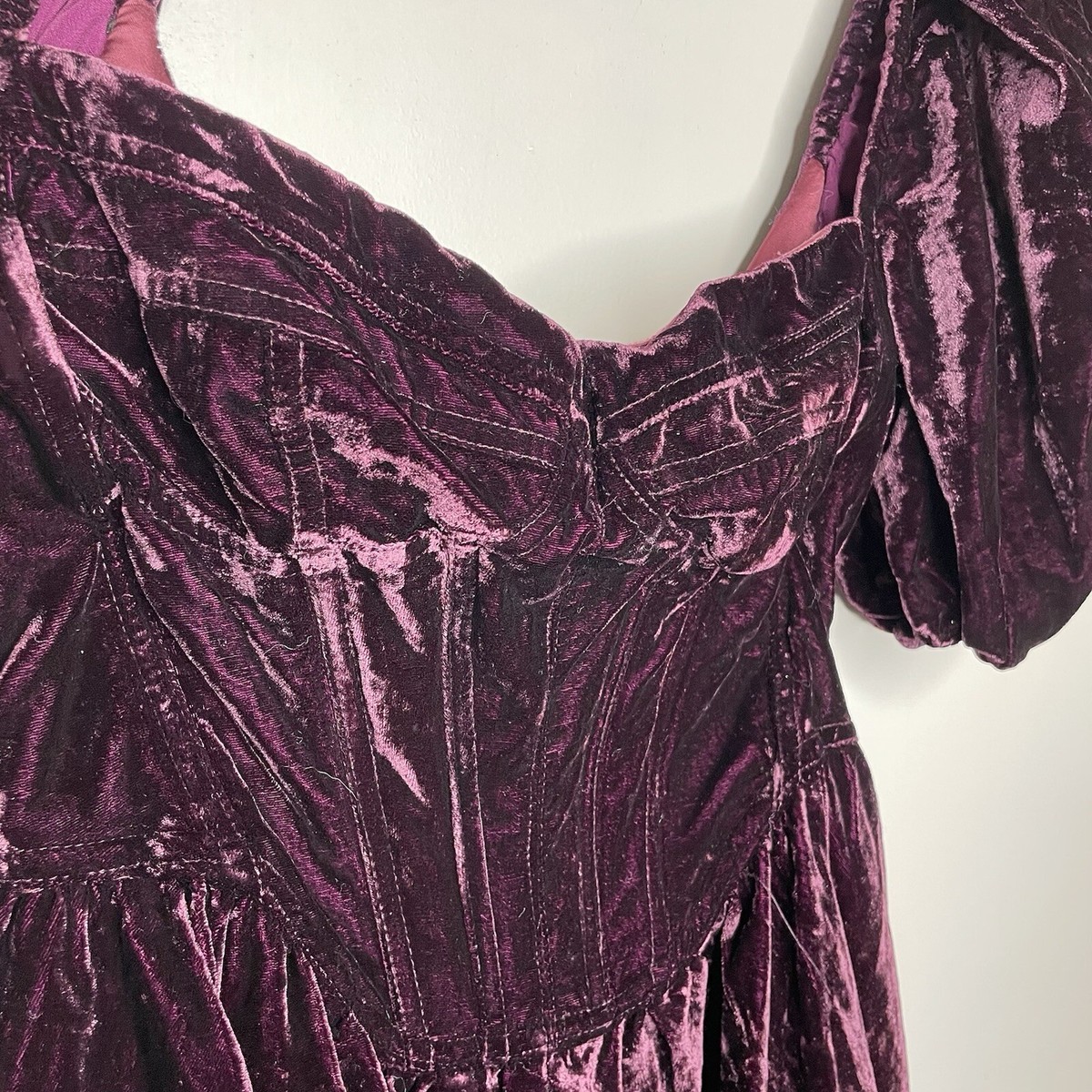 BARDOT Mini Dress Women 6 Velour Corset Bodice Burgundy Red Puff Sleeve |  eBay