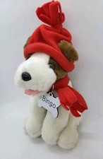 Puppy Dog Plush Stuffed Toy with Red Bow and Hat