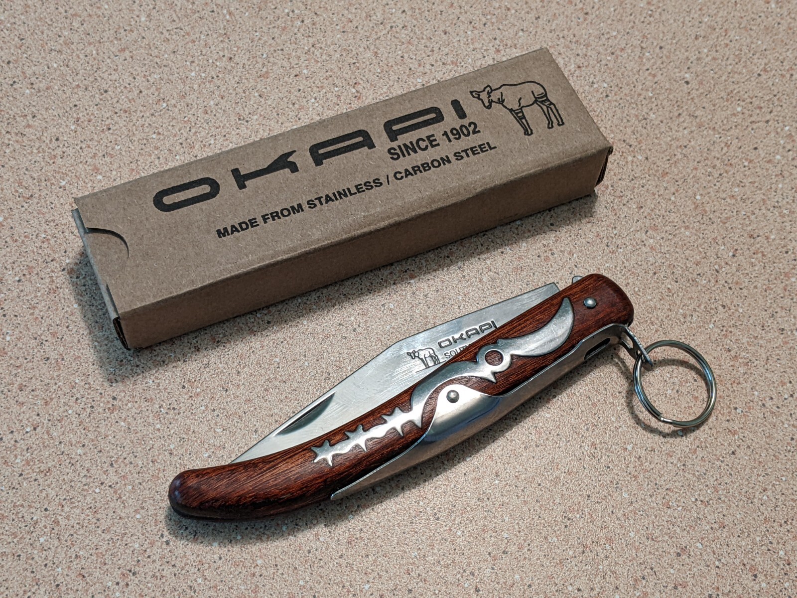 Okapi Historical South African Carbon Steel LOCK RING Knife Moon and