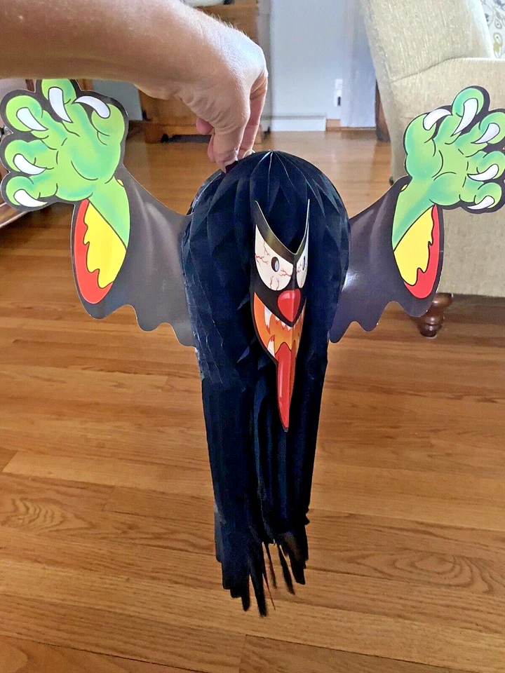 3 件老式模切/蜂窝悬挂纸鬼、怪物和猫头鹰 — 第 3/4 张图片