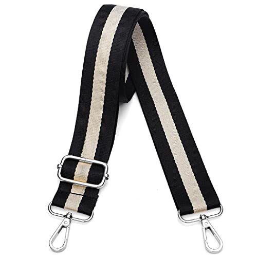 Purse Strap Replacement Crossbody Purse A: Black & Milk White (Silver Buckle)