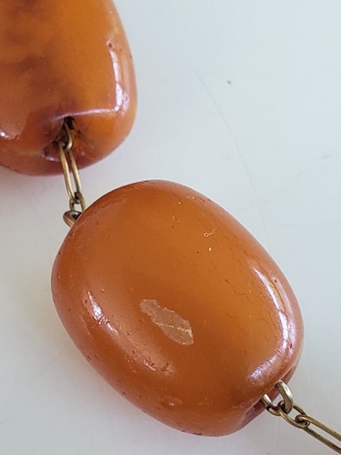 Art Deco Butterscotch Amber Barrel Bead Choker Y Necklace 22" 39 grams GF Metal - Picture 12 of 14