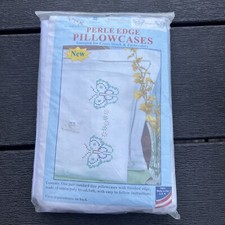 Jack Dempsey 1 Pair Perle Edge Stamped Standard Pillowcases - Butterflies NOS