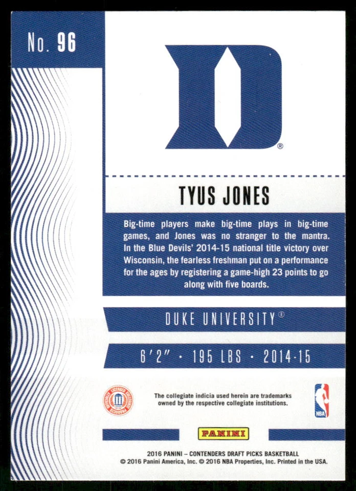 2016 Panini Contenders Draft Picks #96 Tyus Jones - Image 2 of 2