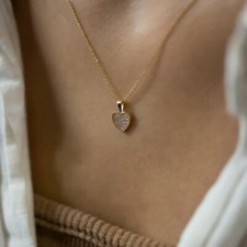 Women's Pretty Tiny Heart Pendant Round Simulated Diamond 14K Yellow Gold Plated