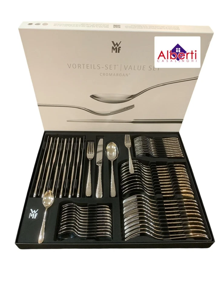 WMF SET POSATE 60 PZ , SITELLO GOOD MARTELLATO INOX LUCIDO PROMO ( STUPENDO ) - Immagine 4 di 4