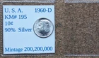 Nice Old BU USA Dime 10 Cent Coin 1960-D 90%  Vintage World Foreign !!