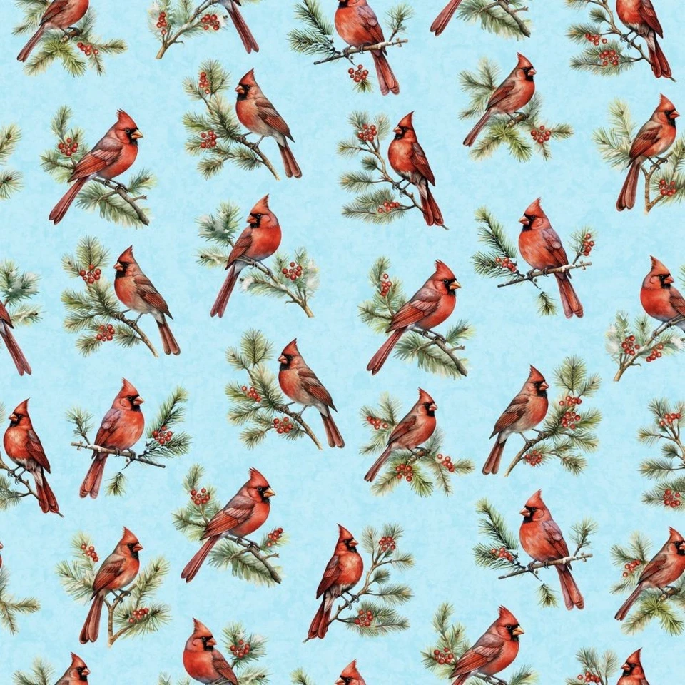 Tela Aqua Allover Navidad Cardenales 6 yardas Foto 2 de 2