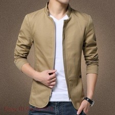 Men;s Stand Collar Zipper Jackets Casual Classic Extra Slim Fit Coats Spring Man