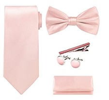 TIE G 5pcs Tie Set in WHITE OR BLACK GIFT BOX: Solid Color D- Blush Black Box