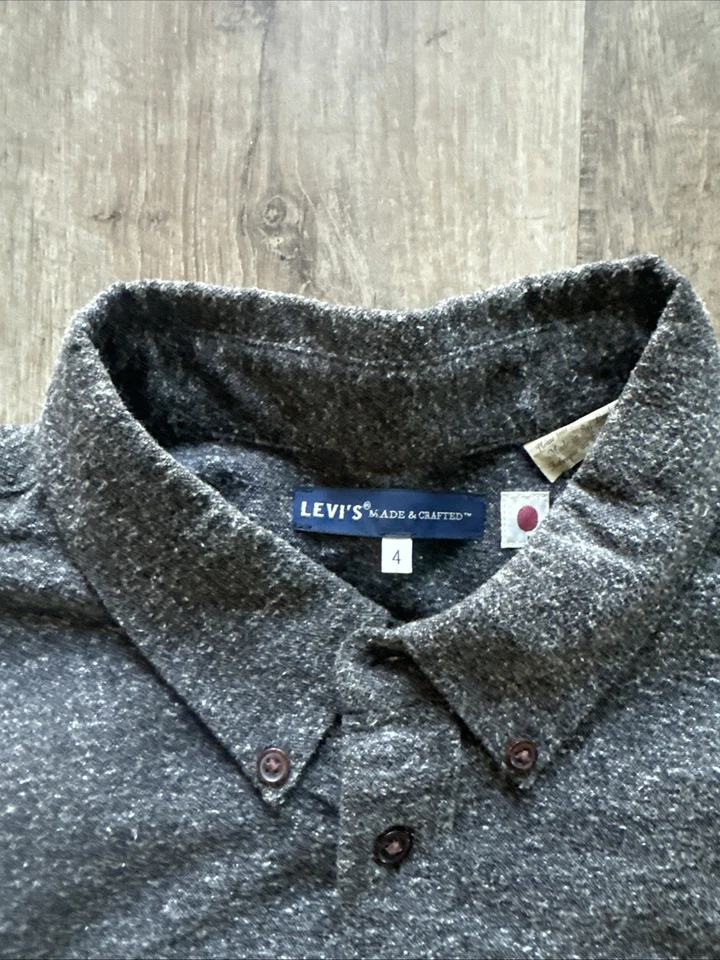 Camisa de plumón de lana con botones de tela japonesa hecha y hecha a mano por Levi's talla 3 grande Foto 2 de 4