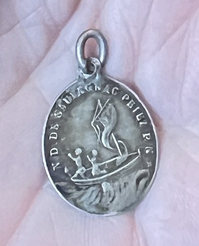 Antique French medal 1860 1” Sterling silver Pendant Mary Jesus Notre Dame PPN - Picture 3 of 11
