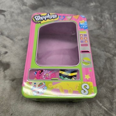 Shopkins Vending Machine Storage Tin Pink Green Metal Container for Figures