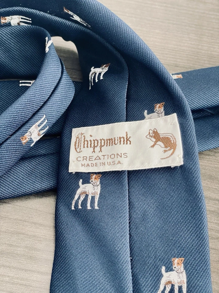 Corbata para hombre Chipmunk Creations, azul marino con patrón de perro Jack Russell Terrier Foto 3 de 4