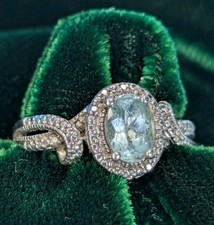 Women's Vintage Sterling Silver 925 Oval Blue Topaz Twisted Band Ring Size 5.5