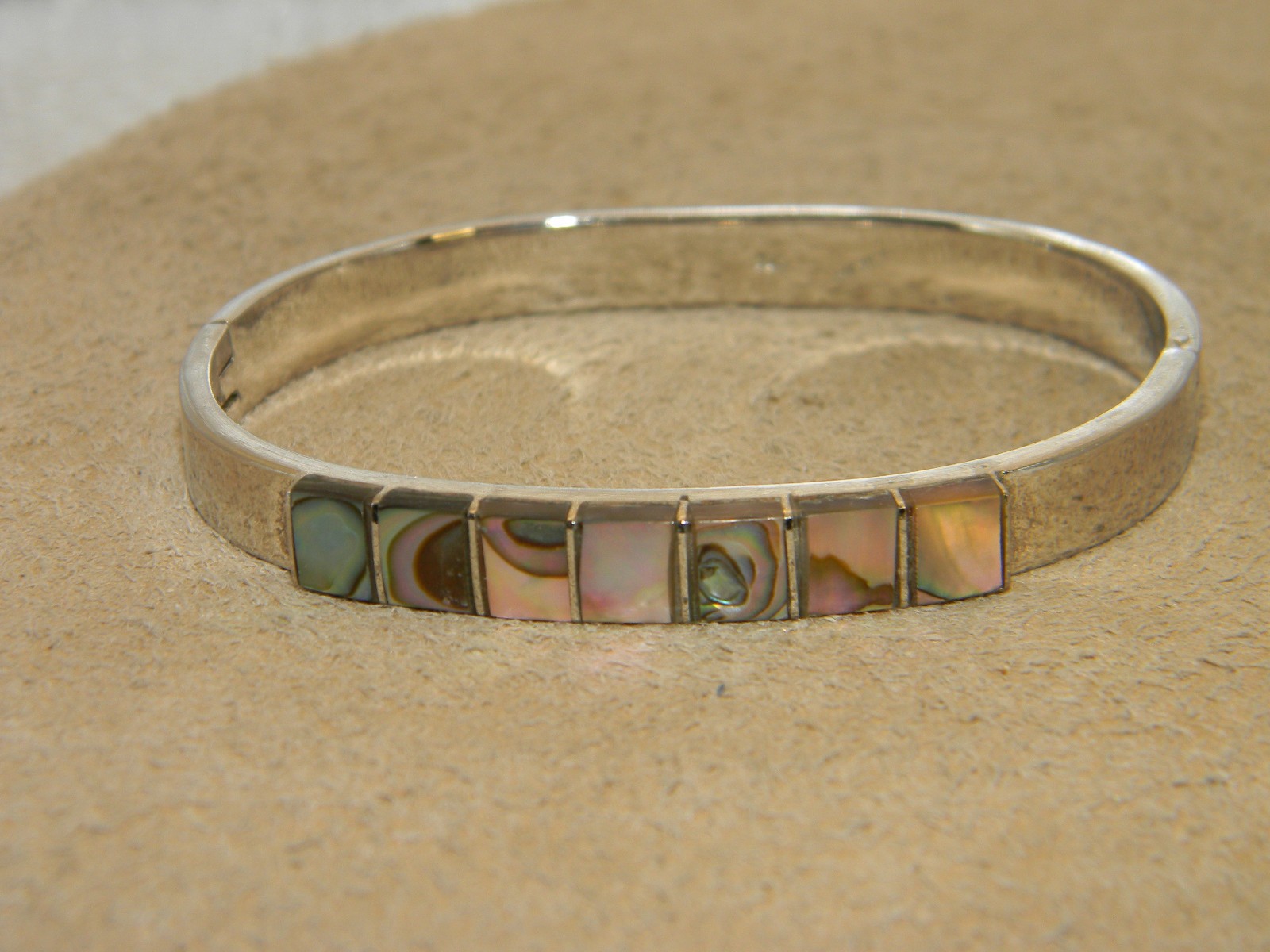 Sterling Silver Abalone Hinged Bangle Bracelet Me… - image 4