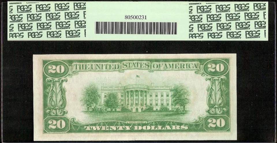 1928 A $20 NUMBER 11 DALLAS FEDERAL RESERVE NOTE GOLD CLAUSE 2051-K PCGS 64 PPQ - Image 2 of 2