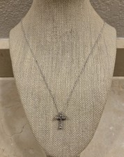 Sterling Silver  Cubic Zirconia Cross Pendant On 20" Sterling Silver Chain