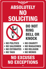 No Soliciting Sign Don't Ring, Don't Knock Front Door Home Business Security