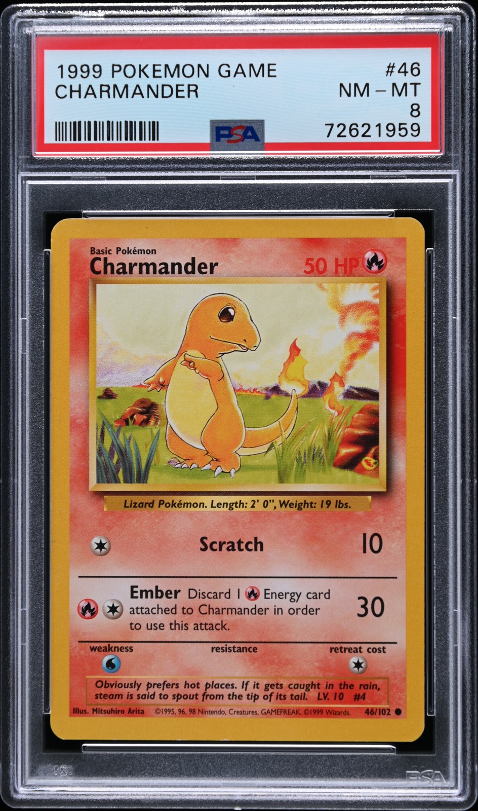 1999 POKEMON BASE SET UNLIMITED #46 CHARMANDER PSA 8