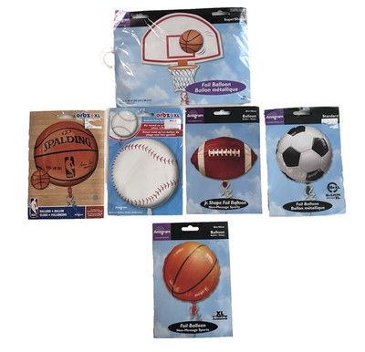 Sports Party Balloons Foil Basketball Baseball Soccer Football XL Large Lot of 6