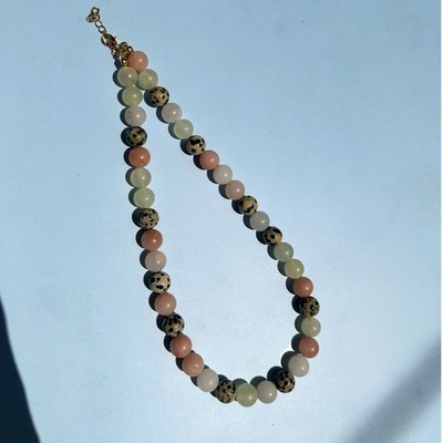 Pixie Stone Necklace | Handmade Green & Pink Gemstone | New Mountain Jade Dalmat