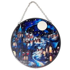 15cm Diameter Stained Glass Suncatcher, WINTER SCENE DESIGN